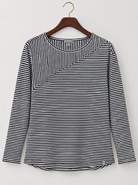 Talbots Cotton M Black White Striped Long Sleeve T-Shirt Nautical Coastal Y2K